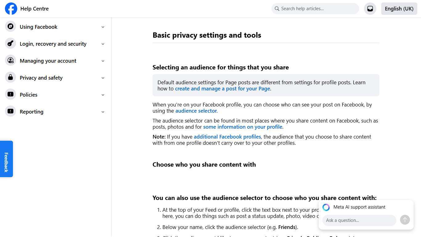 Basic privacy settings and tools Facebook Help Centre